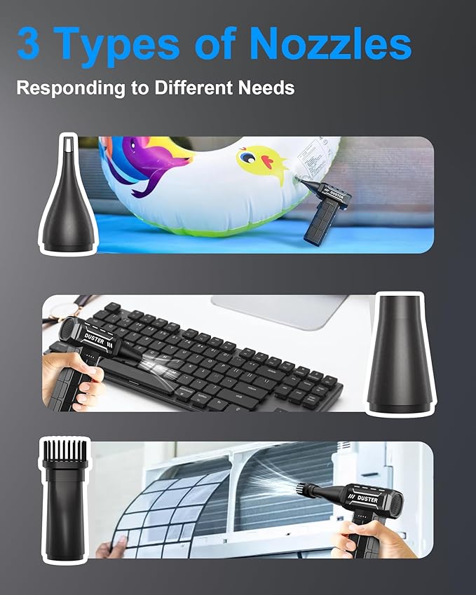 Compressed Air Duster-150,000RPM Electric Cleaner, Rechargeable Cordless Air Blower for Keyboard, PC, Electric Devices Cleaning, Turbo Jet Dry Replace Canned Air Compressed Air Cans (Black)