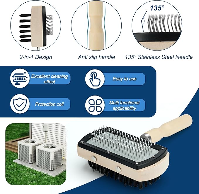 Sikawai Air Conditioner Fin Cleaner Brush Set 3PCS AC Fin Comb Straightener Include Double Sided AC Coil Cleaning Brush,Metal Radiator Fin Comb and Air Conditioner Fin Comb Radiator Comb