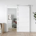42in x 96in White Sliding Barn Door with 7ft Brushed Nickel Barn Door Hardware Kit & Handle, 5-Panel, Pre-Drilled Holes Easy Assembly, Water-Proof PVC Surface