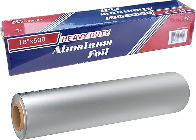 Aluminum Foil Wrap Roll 18 in x 500 Feet Long Industrial Size and Strength | Commercial Grade & Length Foil Wrap for Food Service Industry and Home Use Strong Silver (18 in x 500 ft, 1 Pack)