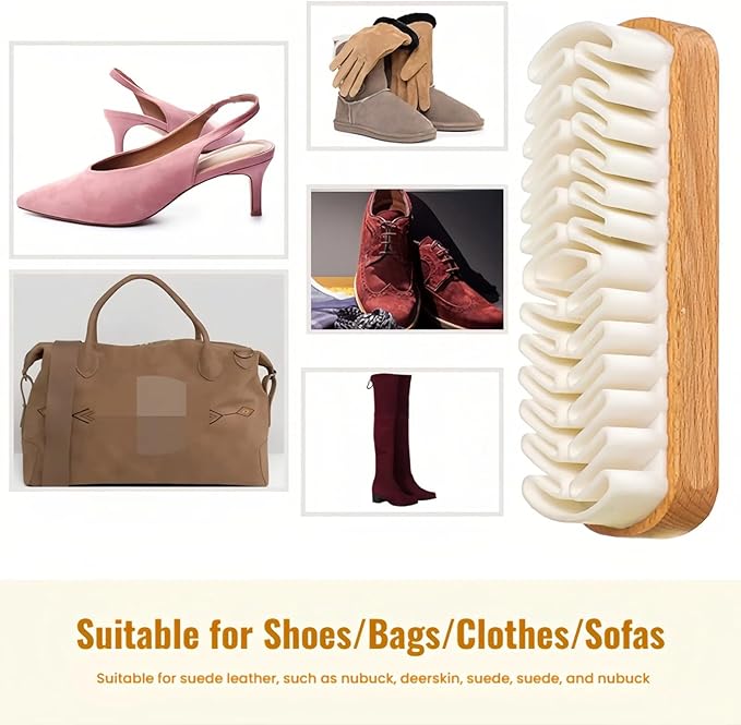 Suede Shoe Brush and Eraser, 2025 New Suede Brush and Eraser, Soft Suede Shoe Brush Cleaner, Suede Cleaning Brush for Shoes, Bags, Jacket, Purse, Sofa with Wooden Handle, Stain Eraser (2pcs)
