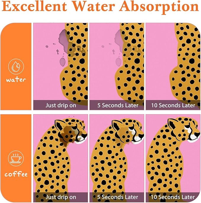 Preppy Dish Drying Mat - Hot Pink Preppy Leopard Absorbent Dish Drying Mat for Kitchen Counter, Coffee Bar Mat, Coffee Maker Mat for Countertops, Dish Rack Drainer Mat, 16x17.5 Inch