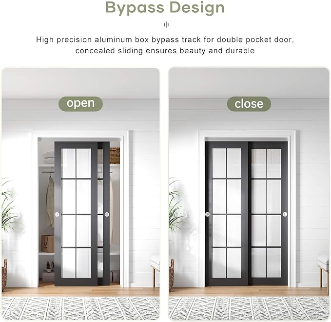 EaseLife 4FT/48in Bypass Double Sliding Pocket Door Hardware Kit,Commercial Grade,Aluminum,Bypassing Closet Doors Track for 2 Door System,Slide Smoothly Quietly,Easy Install,No Door