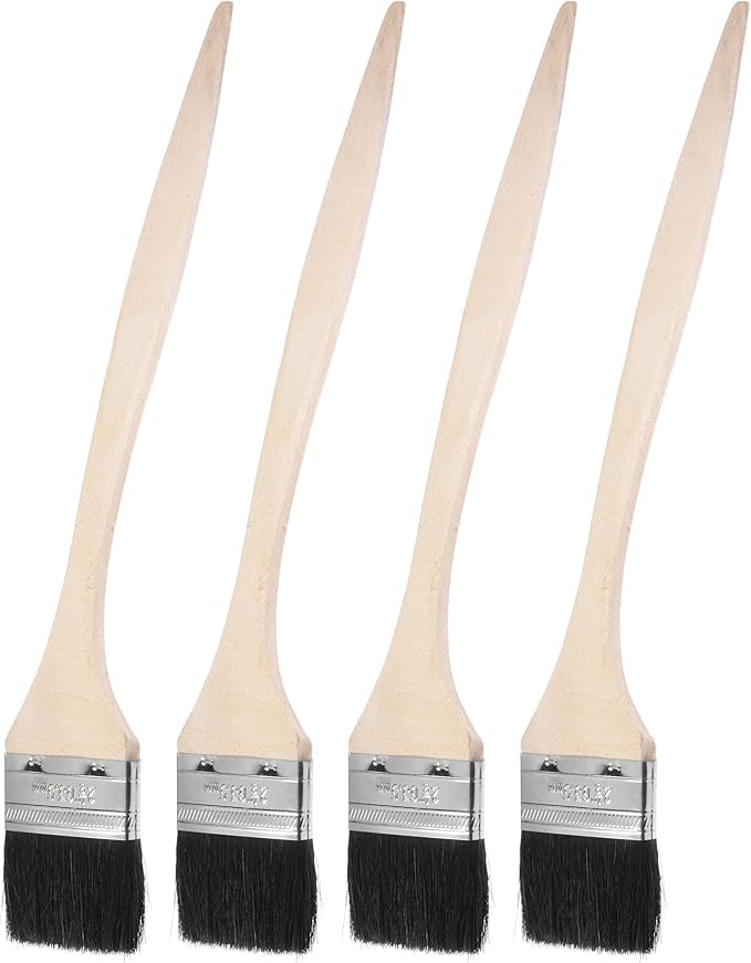 uxcell Bent Radiator Paint Brush 17" Length 2.5" Width Bristle with Long Wood Handle for Wall Treatment Black 4Pcs
