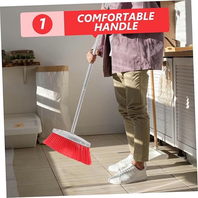 Heavy Duty Commercial Broom with Long Handle Soft Bristles for Efficient Indoor and Outdoor Floor Cleaning for Home Use and Hair Collection