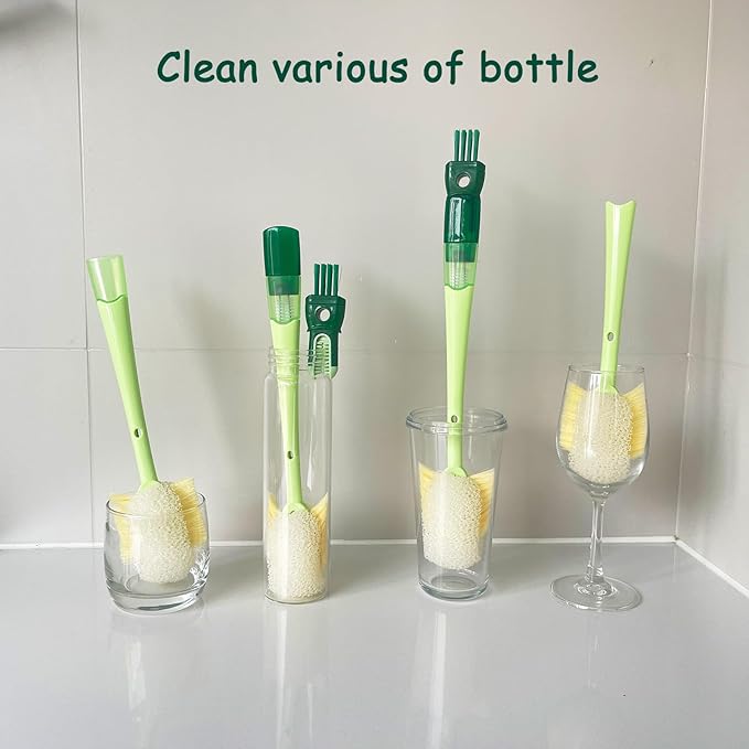 5 in 1 Bottle Cleaning Brush Set, Multifunctional Cleaning Brushes, 5 in 1 Bottle Brush, Cup Lid Clean Brushes, Straw Cleaner, Detail for Baby Bottle Nipple, 2 Pack Set