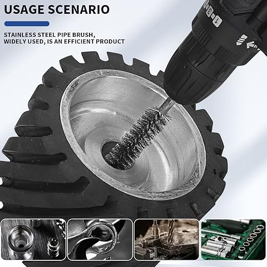 12Pcs Stainless Steel Bore Brush in Different Sizes Twisted Wire Cleaning Brush with Handle 1/4 Inch Hex Shank for Power Drill Impact Driver