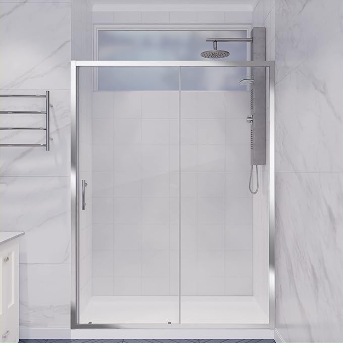 ANZZI 72 x 48 inch Framed Shower Door in Polished Chrome | Halberd Water Repellent Glass Shower Door with Seal Strip Parts | Easy Glide Rollers Sliding Shower Door | SD-AZ052-01CH