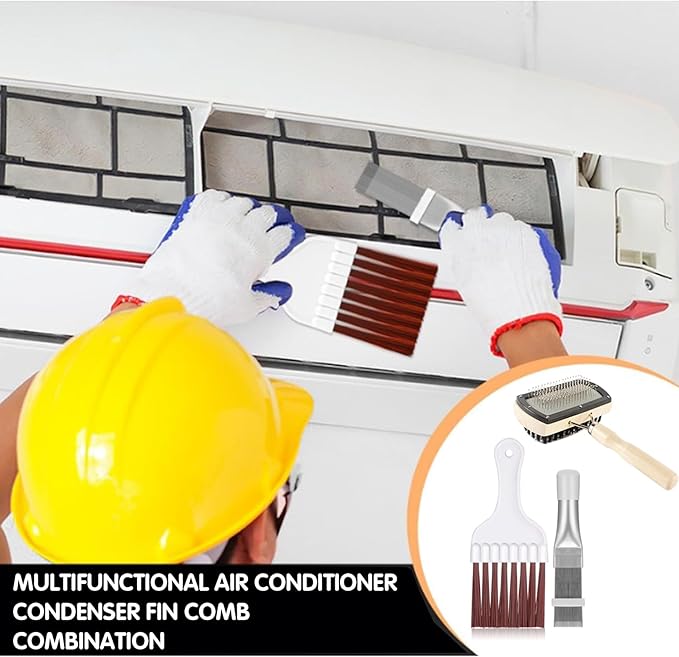 3 in 1 Set Air Conditioner Condenser Fin Comb，Refrigerator Coil Cleaning Brush Supplies, Stainless Ac Coil Cleaner, Evaporator Coil Cleaner, Evaporator Radiator Refrigerator Repair,Cleaner Tool Kit