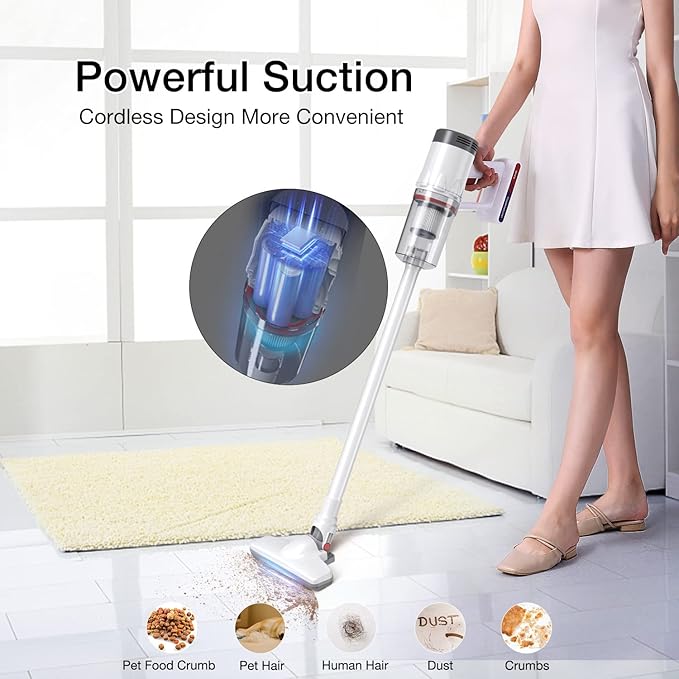Cordless Vacuum Cleaner, Handheld 5-in-1 Small Stick Lightweight Vacuum Car Vacuum for Pet Hair Hardwood Floor Cleaning