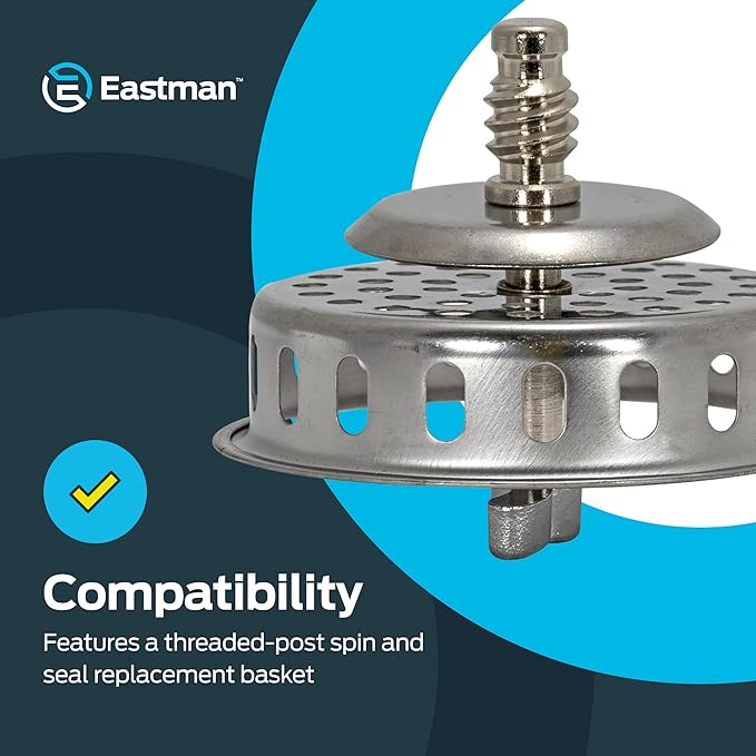 EZ-FLO Replacement Basket, Threaded-Post Spin and Seal, Stainless Steel, Fits 3-1/2 in Drains, 30047