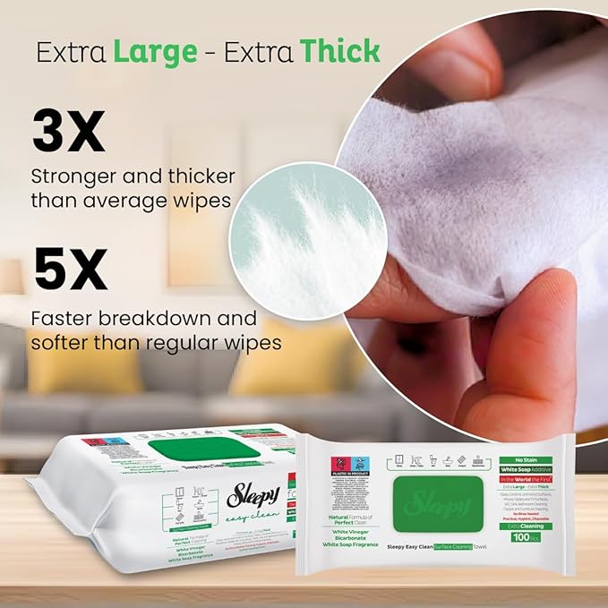Sleepy Easy Clean All Purpose Cleaning Wet Wipes, Disposable Multi Surface Cleaner Towel 8.5"" x 10"" Large and Thick