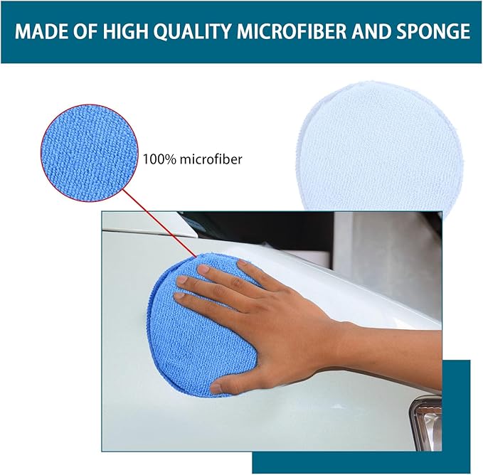Ziciner 4 Pack Microfiber Applicator Pads, Car Wax Foam Buffing and Cleaning Pads, Tire Shine Applicator, Ultra Soft Wash Sponge, 5 Inch Diameter Round