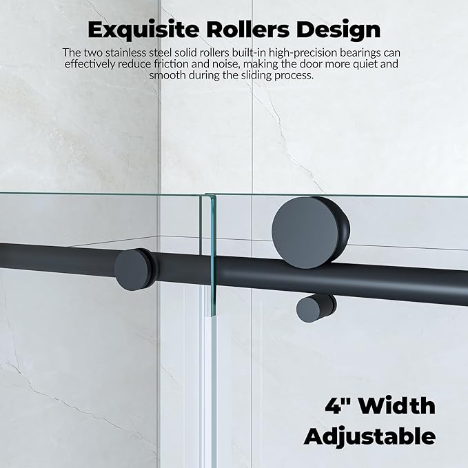 56-60" W x 76" H Frameless Sliding Shower Door - 1/4" (6mm) Clear Tempered Glass, Waterproof, Matte Black Bathroom Door with Easy Installation