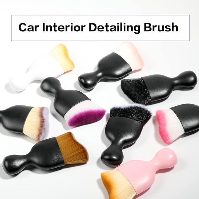 Car Interior Detailing Brush,Soft Bristle Cleaning Brush Car Detailing Brush Dusting Brush,Car Interior Cleaning Tool,Auto Detail Brush Car Dash Duster Brush (Black&Pink with Cap)