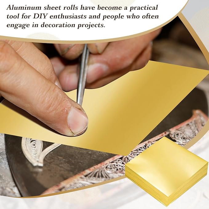 150 Packs Aluminum Metal Crafts DIY Foil 6 Inch x 6 Inch x 0.07 mm Thick for Art Project Aluminum Flashing Roll Wide Sheet Multipurpose Metal Sheets(Golden)