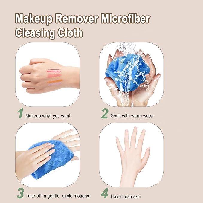 KODAMO Makeup Remover Cloth, Reusable Makeup Remover Pads Washable with Mesh Bag, Microfiber Makeup Removal Face Wash Cloths with Just Water, Gentle Soft, 12 Pack