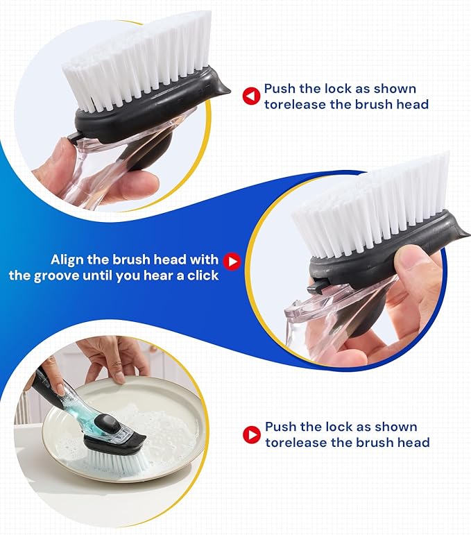 Dish Brush Head Replacement for OXO, 4 Pack Refill Head for OXO Dish Brush, Dish Brush Cleaning Soap Dispensing Head Replacement for Scrubber