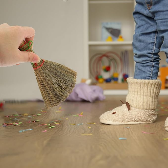 Small Hand Broom 5.5 Inch Straw Bristle Desktop Duster Lightweight Natural Mini Whisk Broom for Table and Furniture Cleaning Portable Household Sweeper