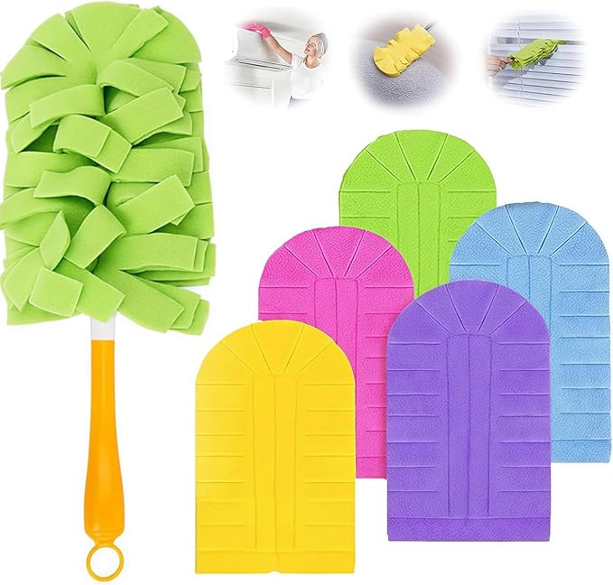 Electrostatic Dusters for Cleaning, 360° Electrostatic Duster Refills, Washable & Reusable Microfiber Duster Refills, Multi-Surface Cleaning Tool for Cleaning Home, Blinds (1 Handle + 5 Refills)