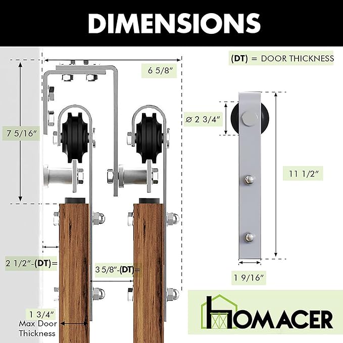 Homacer Brushed Nickel Double Track U-Shape Bypass Sliding Barn Door Hardware Kit, for Two/Double Doors, 8ft Long Flat Track, Classic Design Roller