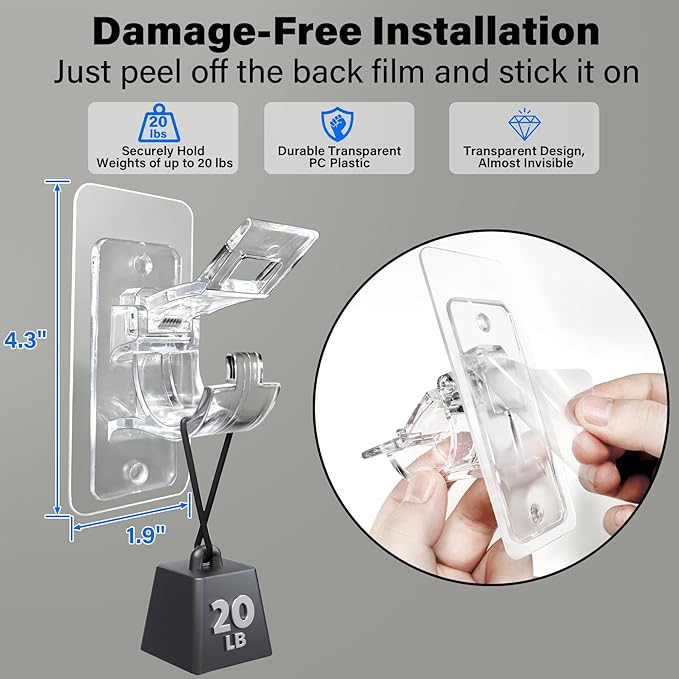 24-Pack No Drill Needed Curtain Rod Holders Brackets, Self Adhesive Rod Holder Hooks, Multipurpose Nail Free Stick on Curtain Rod Hooks, Curtain Hangers for Dorm, Bathroom, Bedroom, Livingroom Decor