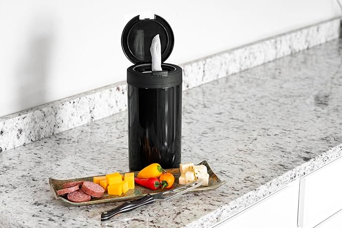 Disinfecting Wipes Dispenser - Push Button Decorative Holder for Standard Cleaning Wipes Container, Use in Kitchen Countertop, Bathroom, Classroom (Black)