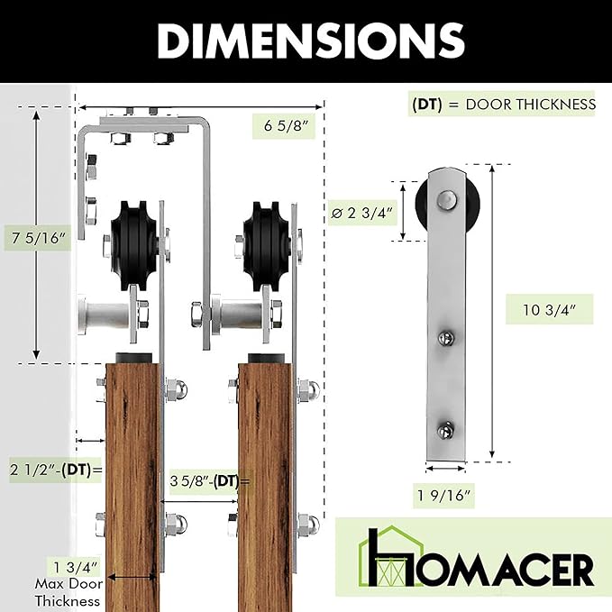 Homacer Brushed Nickel Double Track U-Shape Bypass Sliding Barn Door Hardware Kit, for Three Doors, 6.6ft Long Flat Track, Straight Design Roller