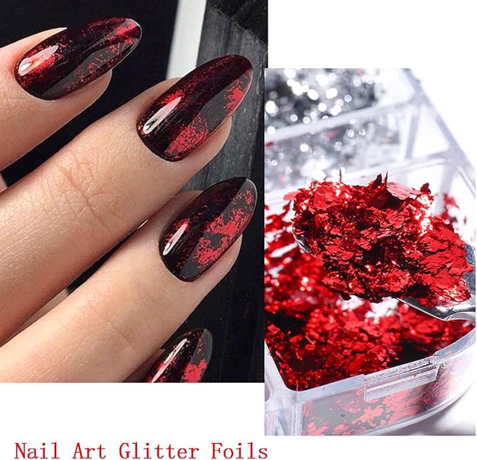 Holographic Nail Glitter Foils, 12 Colors Sparkly Ultra-Thin Aluminum Foil Nail Art Flakes Design, Laser Nail Sequins Acrylic Supplies for Women Girls Manicure Charms Decorations, DIY 3D Nail Art Tips
