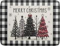 Merry Christmas Tree Dish Drying Mat for Kitchen Counter 18x24 Inch Black Red Grey Xmas Plaid Print Absorbent Reversible Microfiber Drying Mats Kitchen Countertop Protector Dishes Drainer Rack Pad