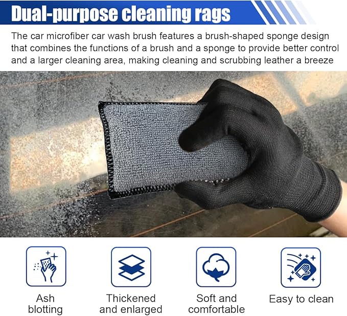 3PCS Car Interior Scrubbing Sponges, 5.5"×3.9" Microfiber Auto Cleaning Applicator Pad, Detailing Scrub Sponge for Vehicle Leather Seat, Vinyl, Plastic, Upholstery (Grey/White)
