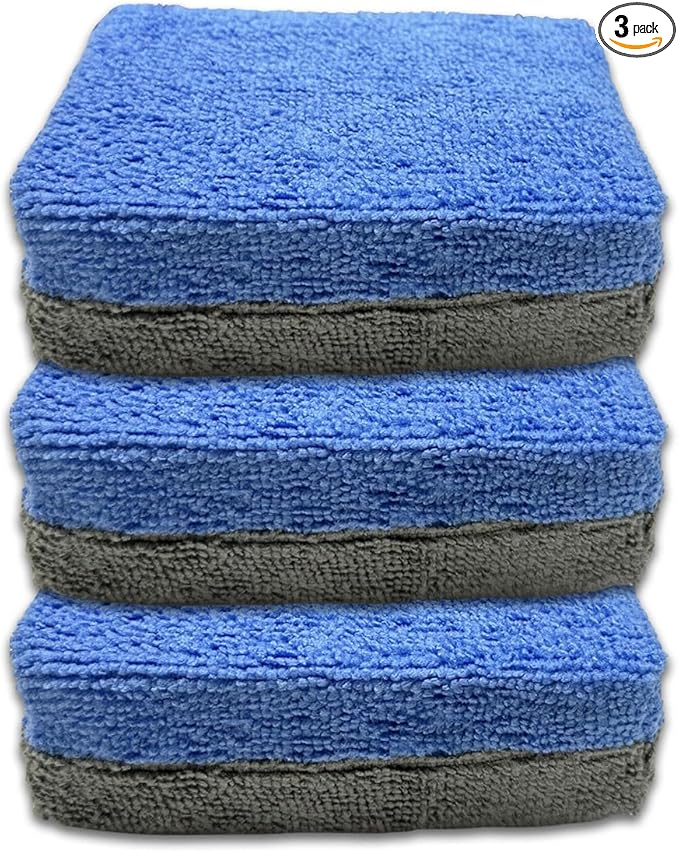 3PCS Microfiber Applicator Pads, Soft No-Scratch Car Wash Sponge, Washable Reusable Ceramic Coating Applicator, Car Paint Detailing Polishing Supplies for Wax Sealant (Blue)