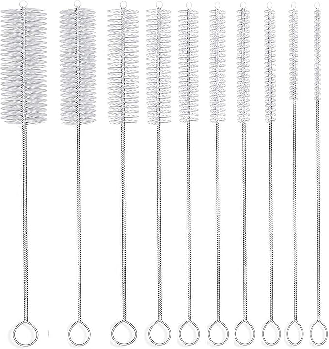 10" Tube Cleaning Brush Set, 10 Pack, Extra Long Nylon Straw Brushes with Flexible Handles for Bottles, Cleaning Straws, Pipe Cleaners, Keyboard, Glass, Guns, Detailing and Deep Cleaning, White
