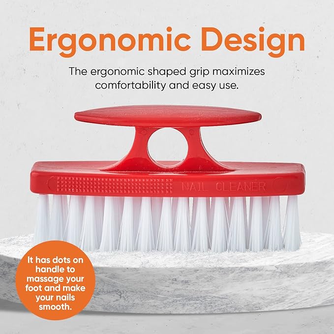 Superio Nail Brush Set (6 Pack) Cleaner with Handle, Durable Brush Scrubber to Clean Toes, Fingernails, Hand Scrubber All Surface Cleaning, Heavy Duty Scrub Brush Stiff Bristles, Easy to Hold. (Red)