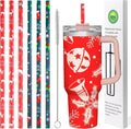 AIERSA 6 Pack Christmas Straw Replacement for Stanley 30&40oz,Plastic Reusable Straw for Stanley Tumbler,Long Straws with Cleaning Brush for Stanley Cup Accessories
