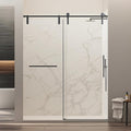 56-60" W x 76" H Frameless Single Sliding Shower Door, Bathroom Glass Shower Doors with 5/16" (8mm) SGCC Tempered Glass, Stainless Steel Towel Rail Handle and Heavy Duty Frame, Matte Black