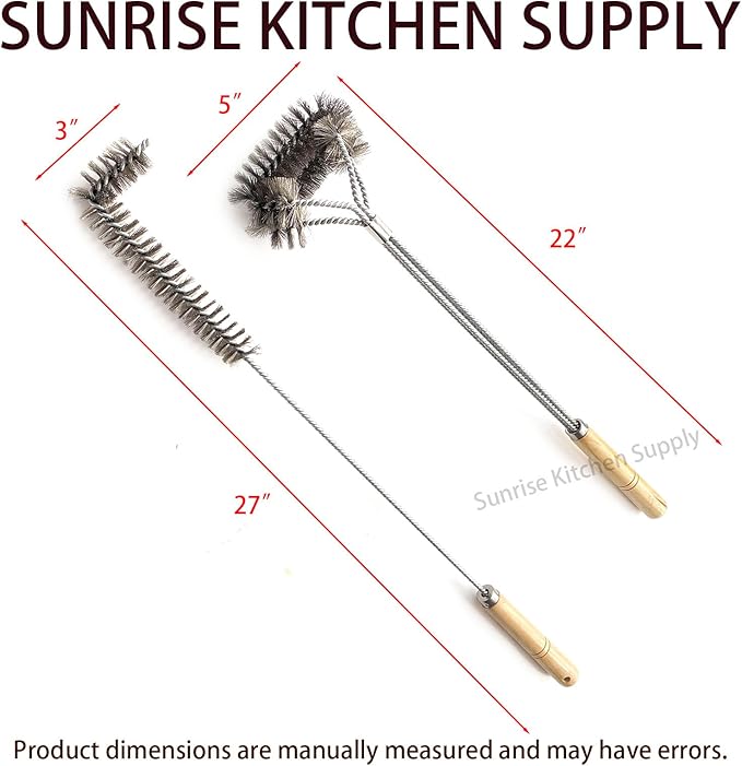 SUNRISE Fryer Brush with Long Handle (Stainless Steel, L, Double Brush, and Rubber Handle Cleaning Rod)