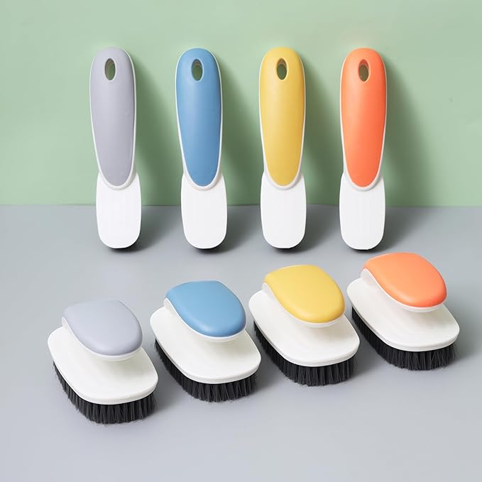 Laundry Scrub Brush 2 Pack - Soft Bristle Shoe & Clothes Scrubbing Brush for Stains - Household Cleaning Tool for Bathroom Countertop & Bathtubs (Gray)