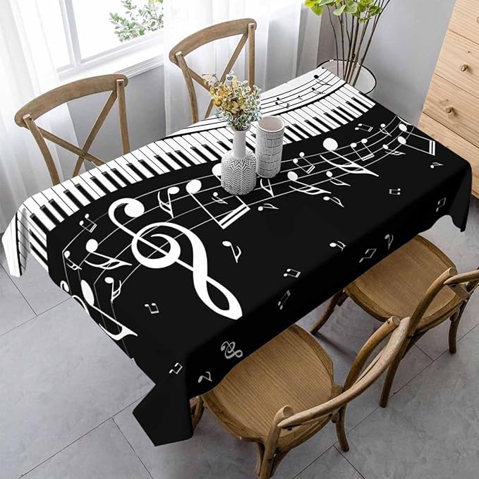Piano Music Musical Notes Table Linens 52x70 Classical Black White Piano Keys Table Cloth Rectangle Table for Dining Kitchen Banquet Party Decorative Outdoor Picnic
