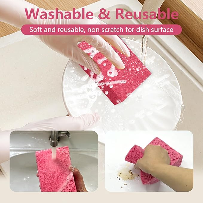 Car Wash Sponges, 3 Pack Extra Thick Large Cleaning Sponge Multi-Purpose for Bathroom Kitchen Bike Boat, Large Size Sponges 4'' X 6'' (Pink)