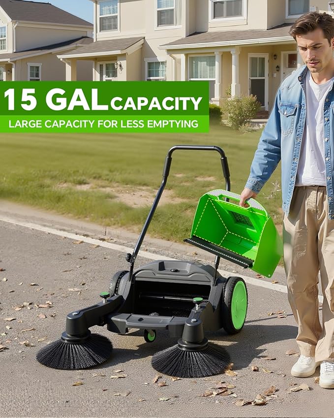 41" Industrial Walk-Behind Hand Push Floor Sweeper,14.5 Gallon Large Capacity, 46000 SqFt/Hour, Indoor, Outdoor Use Cleaning of Dust Litter Grass