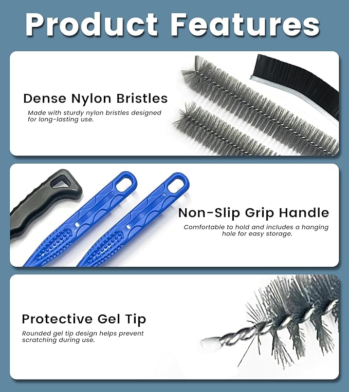 5-Piece Dryer Vent Cleaning Brush Kit Including Grout Brush, Refrigerator Coil Cleaning Brushes, Clothes Trap and Duct Removers, Long-Handled Appliance Cleaning Tool Set for Household Maintenance