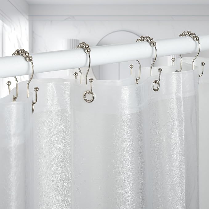 Goowin Shower Curtain Hooks, 12 Pcs Shower Curtain Rings, Stainless Steel Shower Curtain Hangers, Double Hook Shower Curtain Hooks, Smooth Sliding Anti-Drop Shower Rings for Curtain (Nickel)