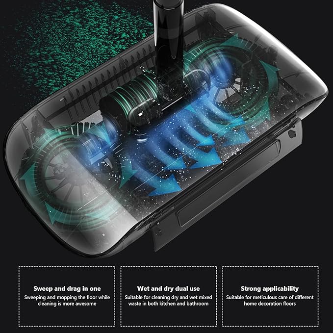 Carpet Sweeper Manual Manual Vacuum Sweeper 2 in 1 Hand Push 180 Degree Rotating Sweeping Mop Crumb Vacuum Cleaner Home Cleaning Tool for Sweeping Blue