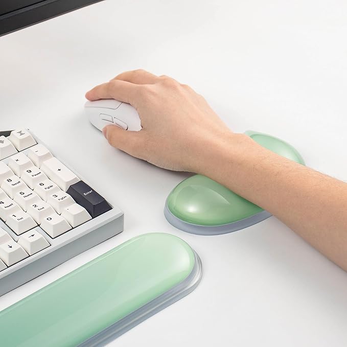 Gel Keyboard and Mouse Wrist Rest Set –Green Clear Wrist Rest for Computer Keyboard 60%/68%/75%, Comfort & Support for Typing and Gaming