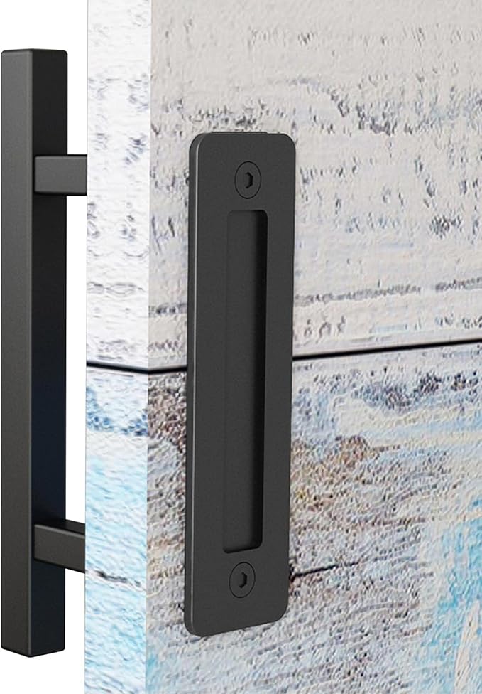 EaseLife 12" Sliding Barn Door Handles and Pulls,Double Sided Hardware Set,Heavy Duty,Square,Rustic,Matte Black Powder Coated Finish,Easy Install