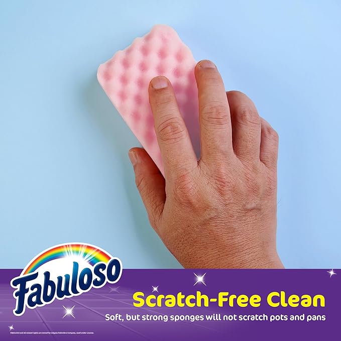 Fabuloso Scratch-Free Kitchen Dish Sponges, Rainbow Cellulose Scrubber Sponge with Scouring Pad for Dishes, Pots, Pans, Counters and Sinks, Tough on Messes, 4.25 x 2.75 x 1.25 in, 6 Count