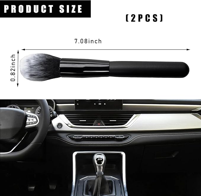 2PCS Car Interior Dust Brush, Soft Scratch Free Auto Detailing Brushes, Universal Vehicle Interior Cleaning Tool for Automotive Dashboard, Air Vents, Leather (Long Black & White)