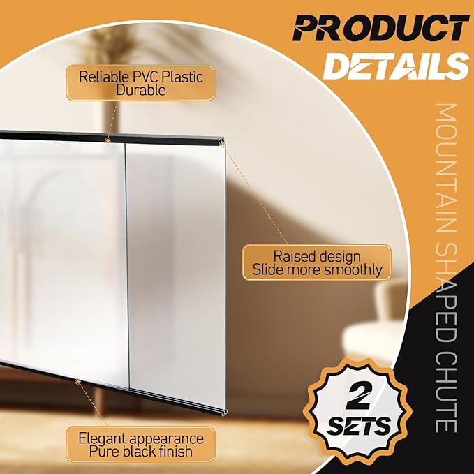 Landical 2 Sets 4FT Sliding Door Track for 1/8" Thick Panels Closet Glass Doors Plastic Cabinet Window Sliding Track (Black)