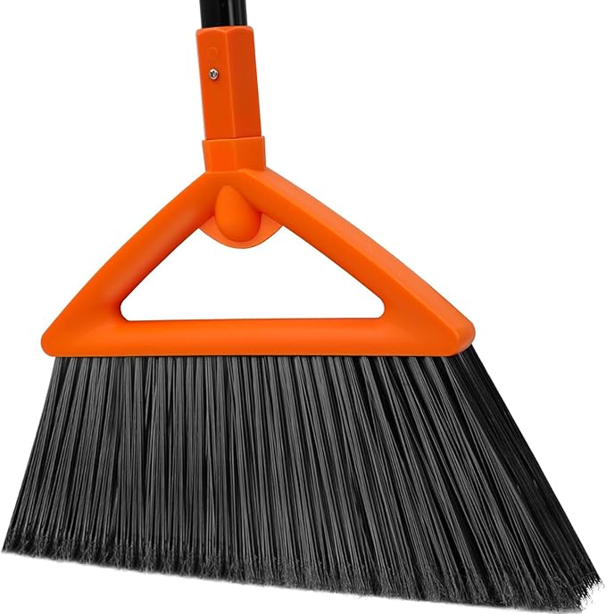 Heavy Duty Angle Broom 1 Pack - Orange Broom for Outdoor & Indoor, Garage, Driveway, Sidewalk, Kitchen & More, Long Handle